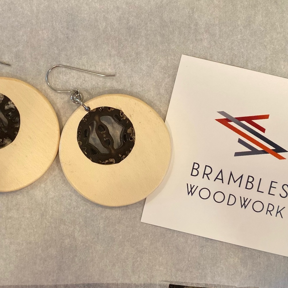 Brambles Woodwork Cream and Black Earrings